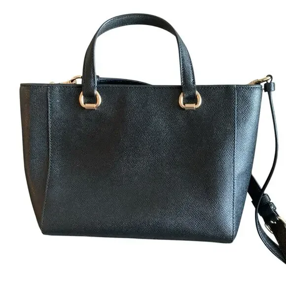 Coach Alice Crossgrain Leather Satchel Crossbody Bag Zip Up Double Handles Black - Picture 9 of 13